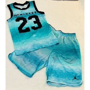 Jordan Mens Basketball Jersey and Shorts Set Teal Blue Mesh 23 MCMLXXXV Size S M